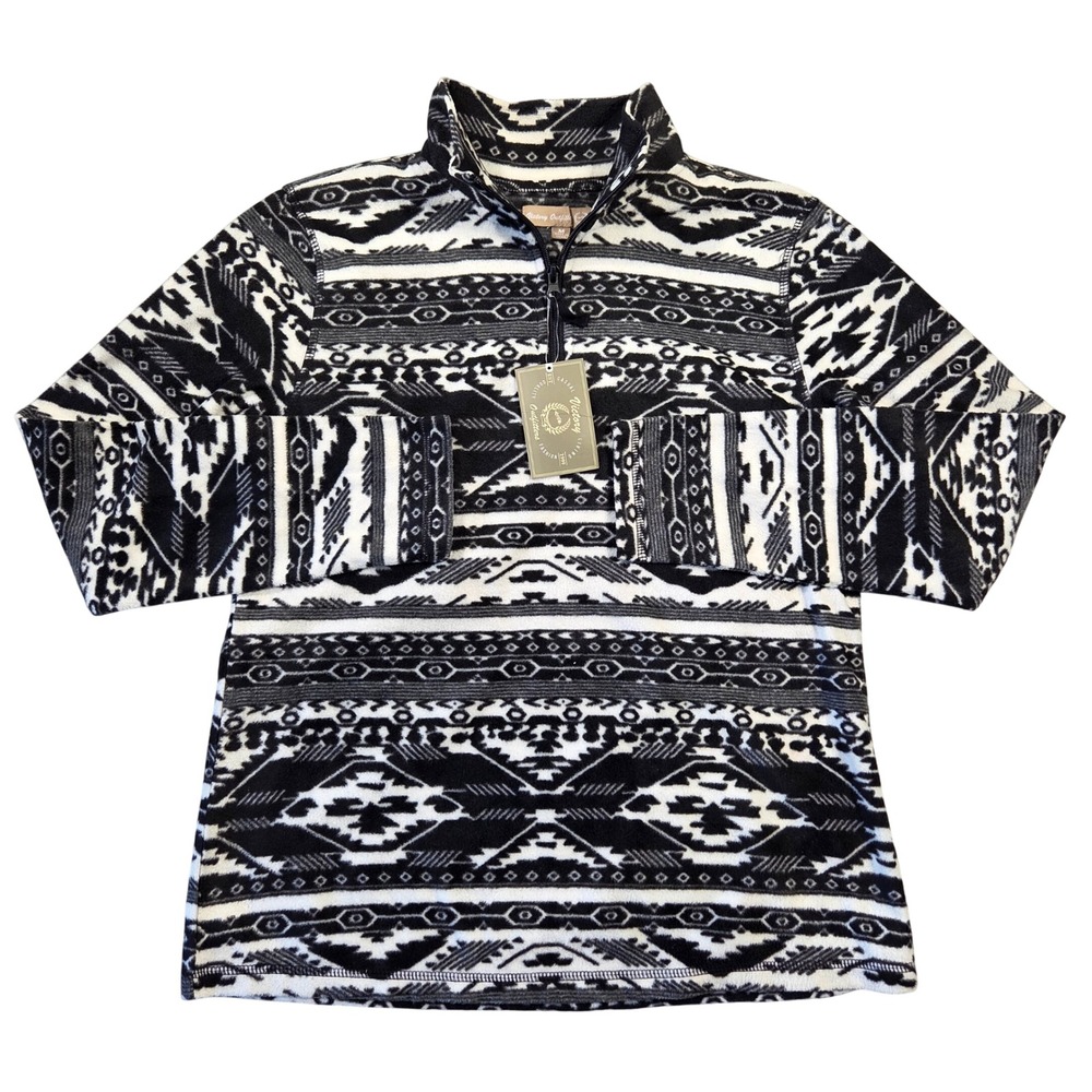 Victory Outfitters Womens M Black White Aztec Tribal Quarter Zip Fleece Western